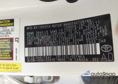 2011 Toyota Corolla Le from USA, damaged, VIN 2T1BU4EE0BC640761